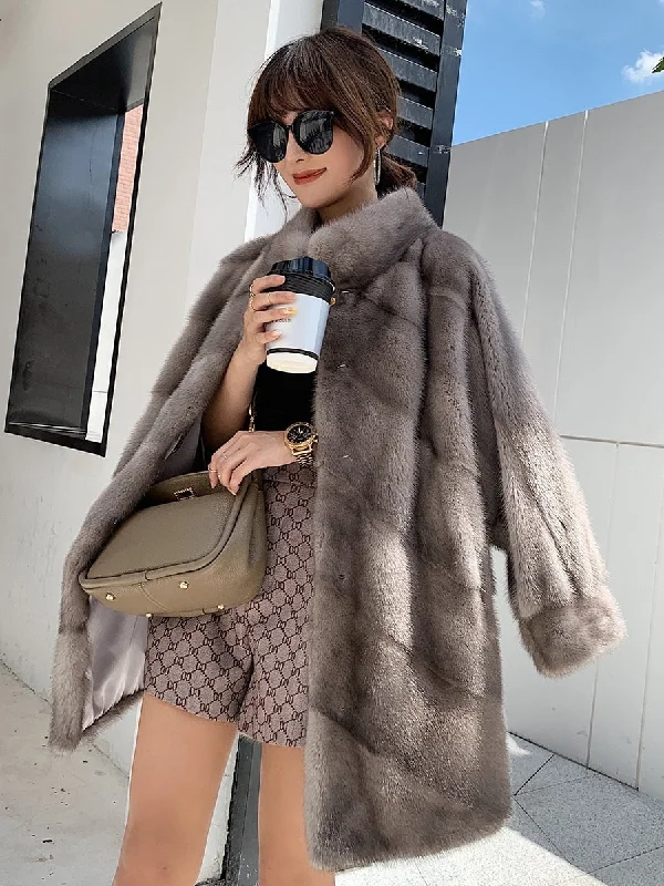 Women's Oversize Warm Thick Import Real Mink Fur Bat Sleeve Winter Jackets