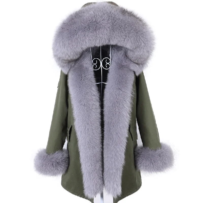 Women's Winter Long Hooded Removable Real Fox Fur Collar Jacket