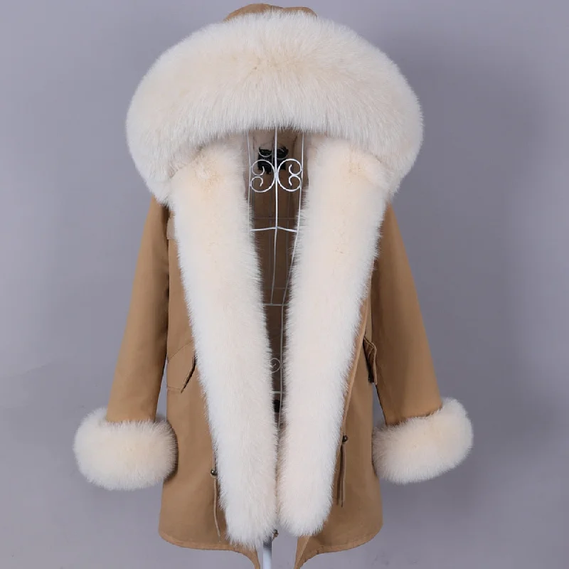 Women's Winter Super Big Removable Real Fox Fur Collar Parkas Jacket