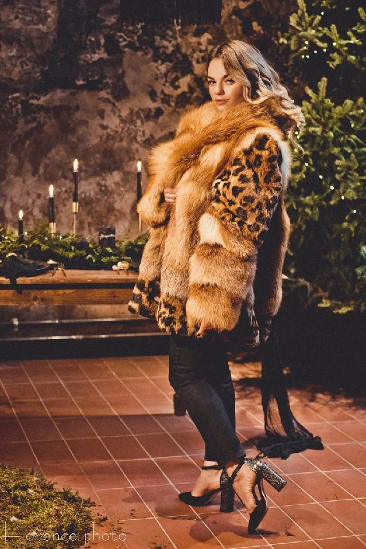 Fox Fur Coat with Leopard Print