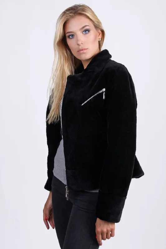 Beaver Fur Bomber Jacket (Black)