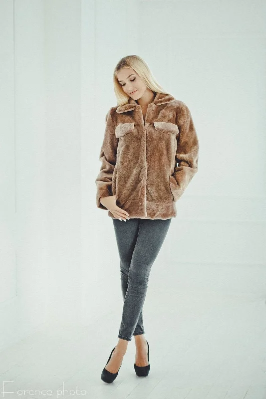 Beaver Fur Bomber Jacket (Brown)