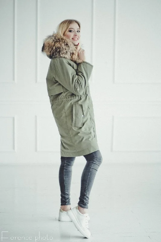 Fox Fur Parka Jacket (Green)