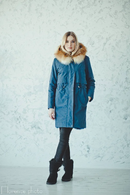 Rabbit Fur Parka Jacket (Blue)