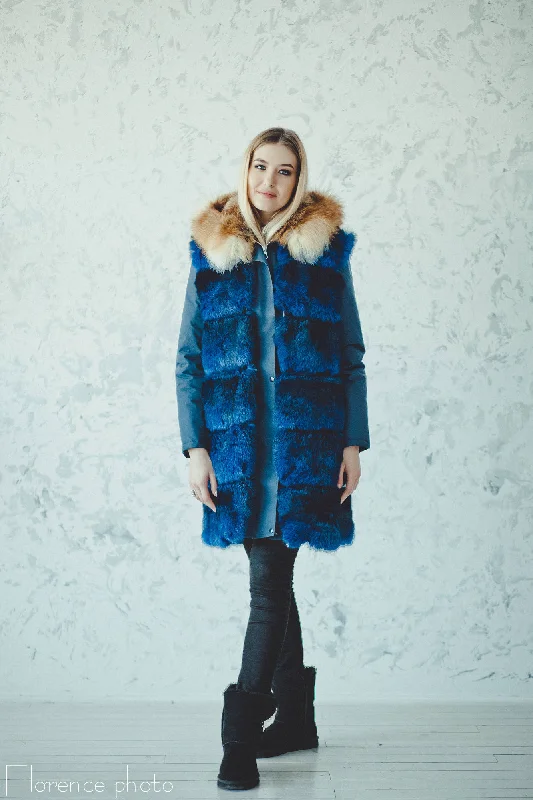 Rabbit Fur Parka Jacket (Blue)