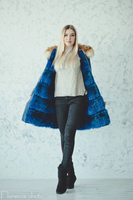 Rabbit Fur Parka Jacket (Blue)