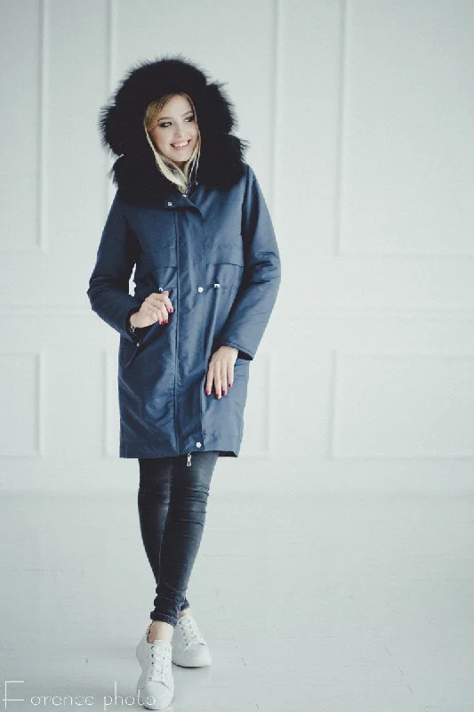 Rabbit Fur Parka Coat (Blue)