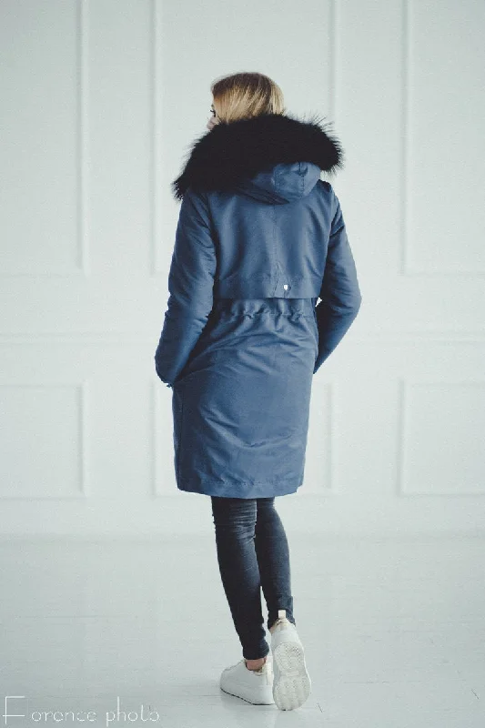 Rabbit Fur Parka Coat (Blue)