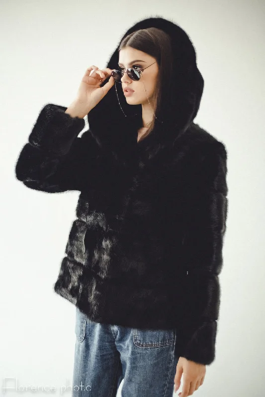 Sale Hooded Mink Jacket (Black)