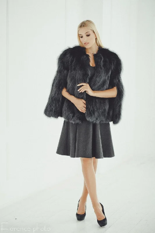 Fox Fur Wedding Cape (Black)