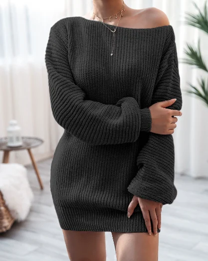 TastyHottie - autumn and winter inclined collar casual pullover sweater multicolor knit bottoming shirt