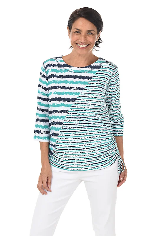 Sea Spray Diagonal Stripe Side Shirred Top