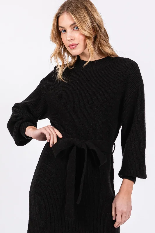 Black Side Slit Sweater Midi Dress