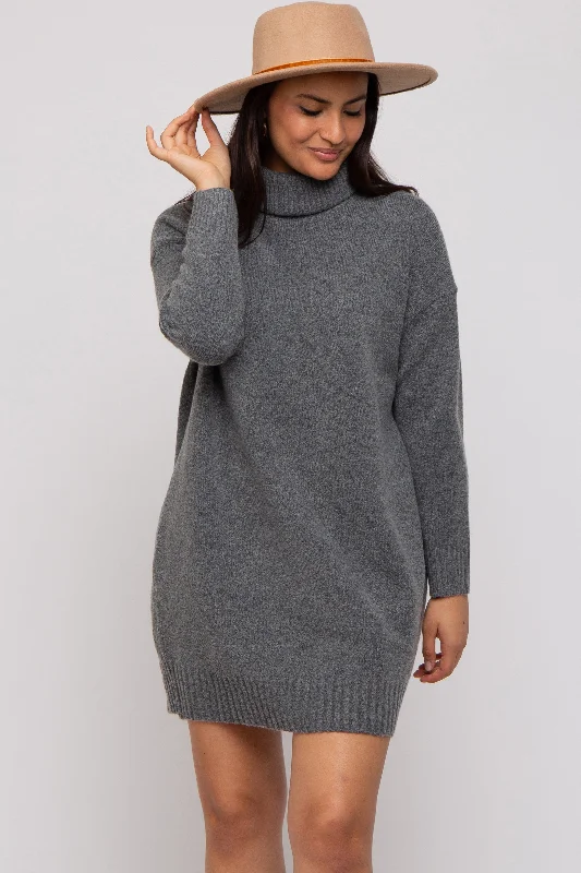 Charcoal Turtleneck Sweater Mini Dress