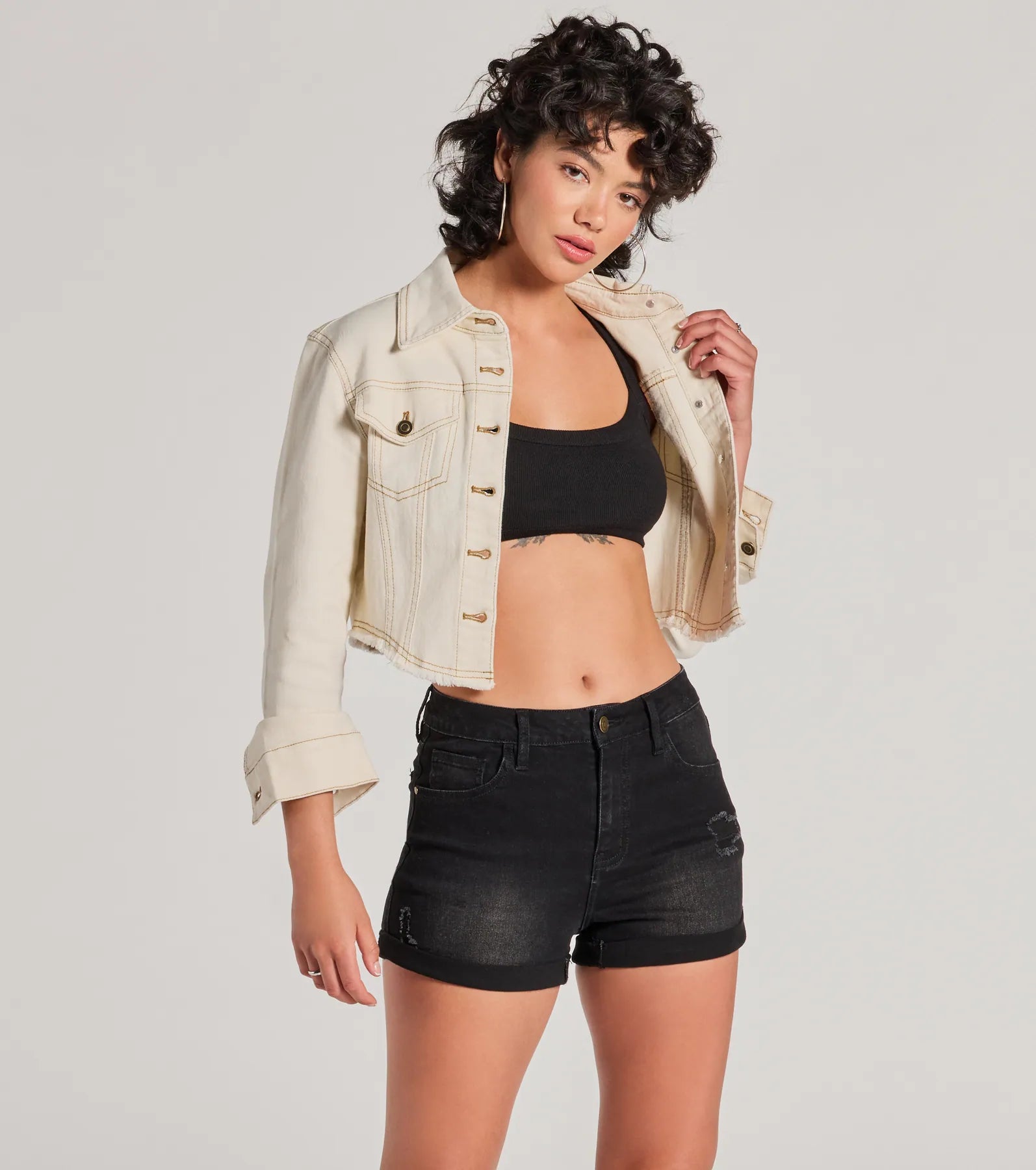 Chill Moments Long Sleeve Crop Denim Trucker Jacket