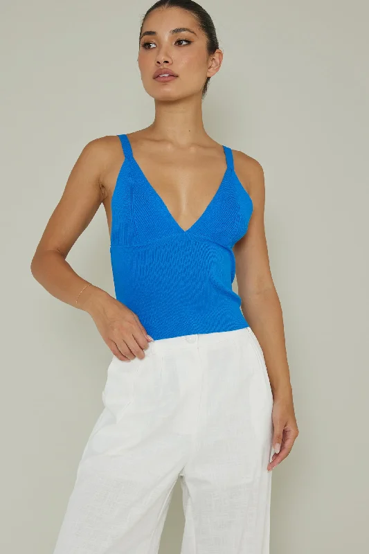 City V-Neck Knit Top Blue