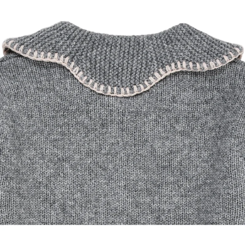 COPENHAGEN COLORS Grey Mel Cashmere Cardigan W. Collar