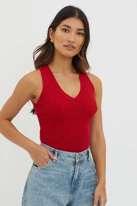 D'Lila V-Neck Ribbed Knit Top Maroon