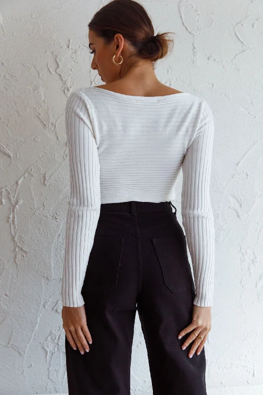 Dream Weaver Long Sleeve Twist Bust Crop Top White