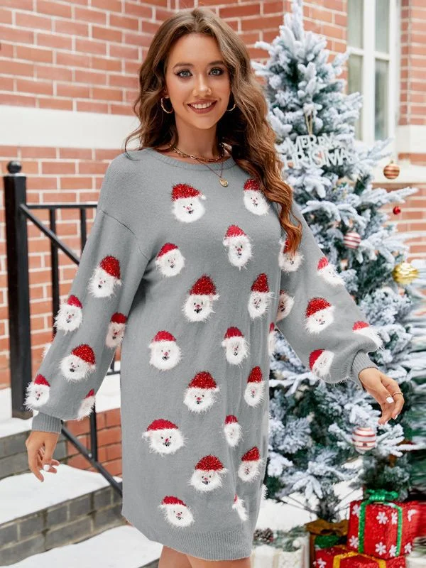 TastyHottie - FASHION CHRISTMAS PRINT PULLOVER SWEATER DRESS