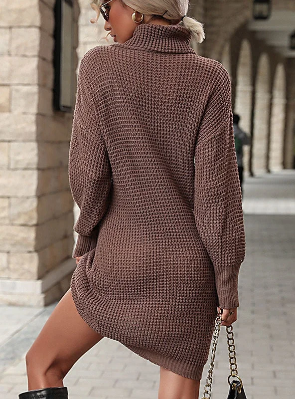 TastyHottie - FASHION RETRO SOLID COLOR TURTLE NECK KNITTED DRESS