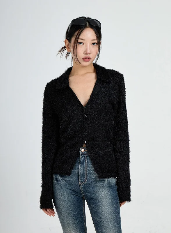 Faux Fur Button V-Neck Cardigan CO17