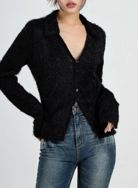 Faux Fur Button V-Neck Cardigan CO17