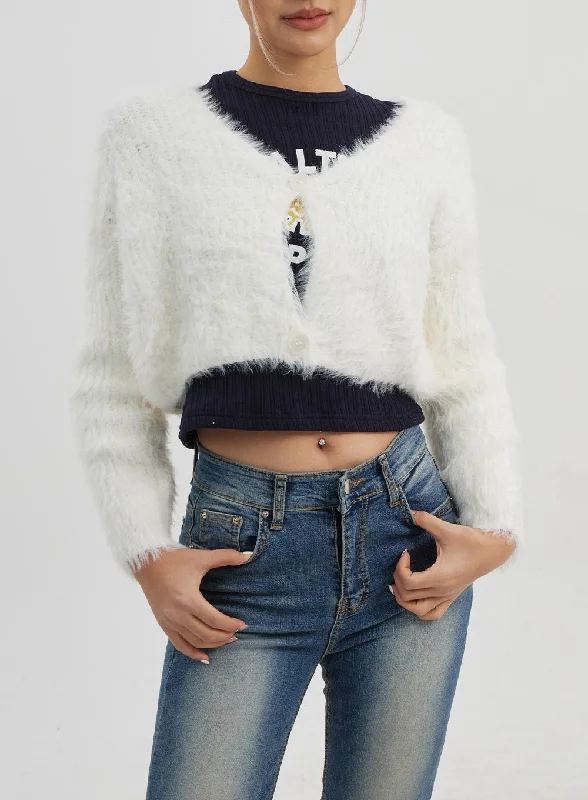 Faux Fur Two Button Cropped Cardigan CJ325