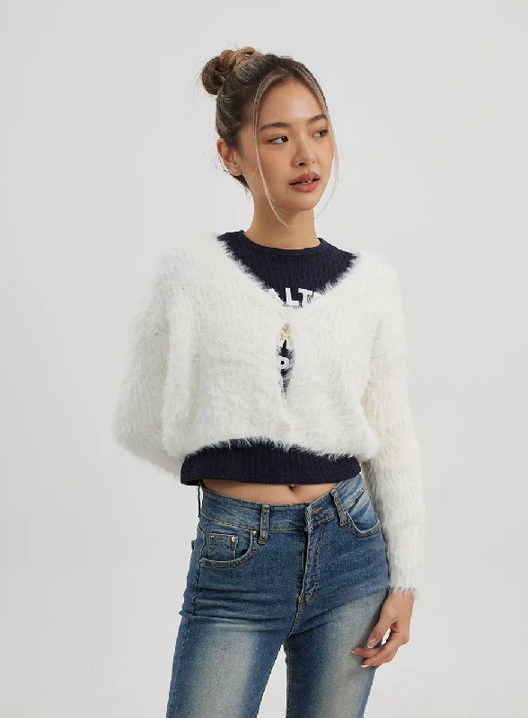 Faux Fur Two Button Cropped Cardigan CJ325