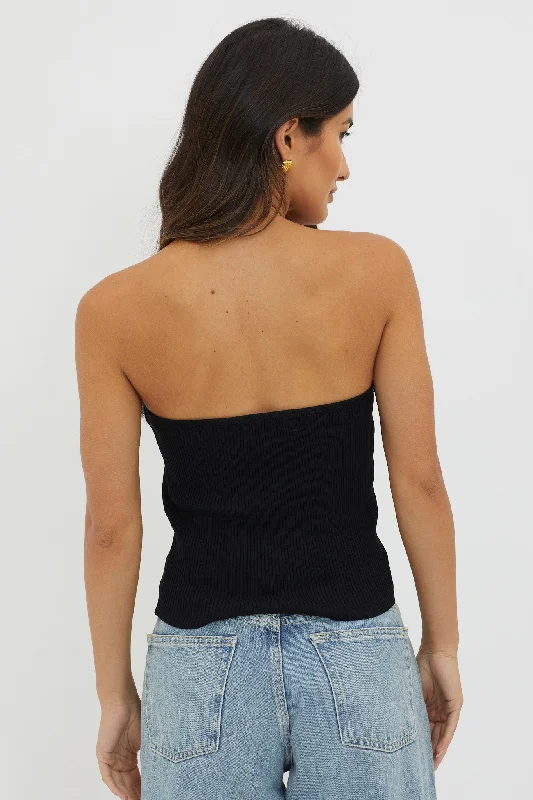 Flora Strapless Knit Top Black