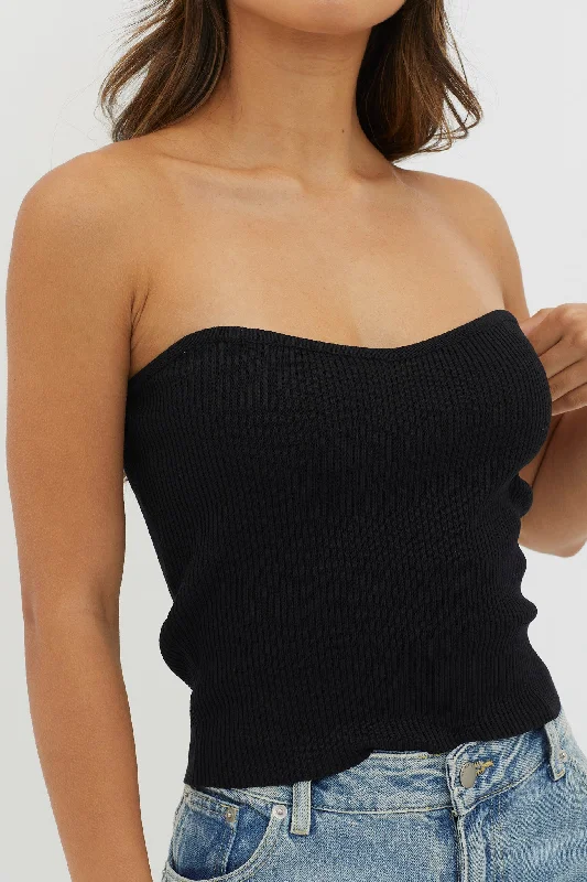 Flora Strapless Knit Top Black