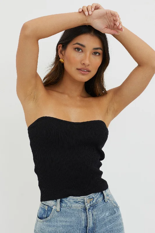 Flora Strapless Knit Top Black