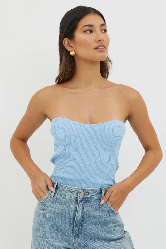 Flora Strapless Knit Top Blue