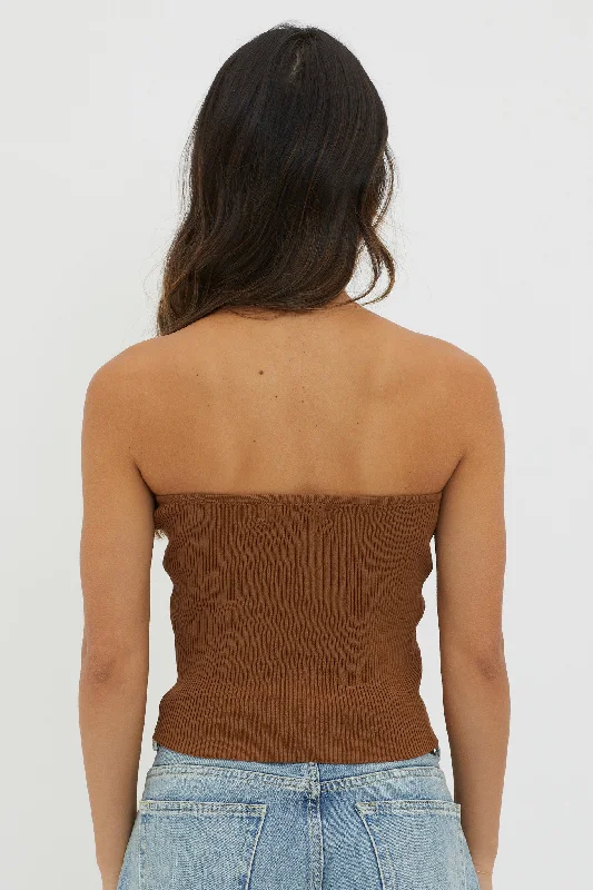 Flora Strapless Knit Top Chocolate