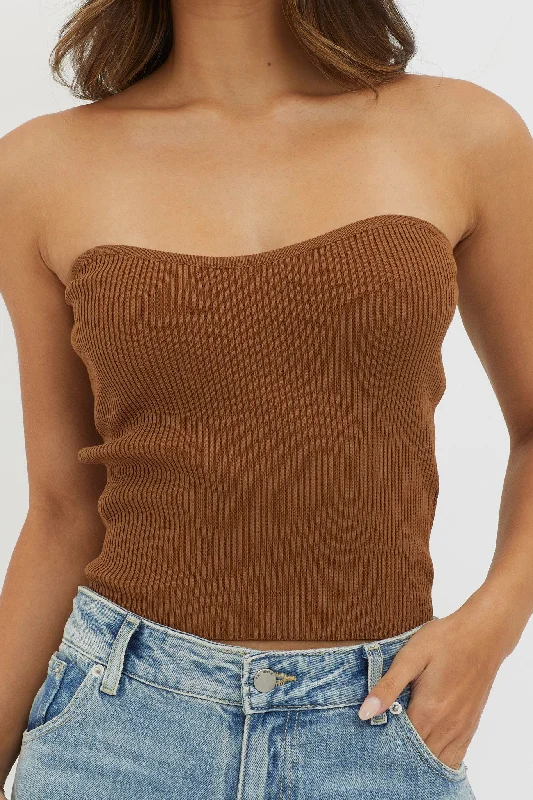 Flora Strapless Knit Top Chocolate