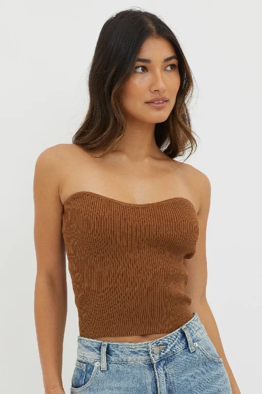 Flora Strapless Knit Top Chocolate