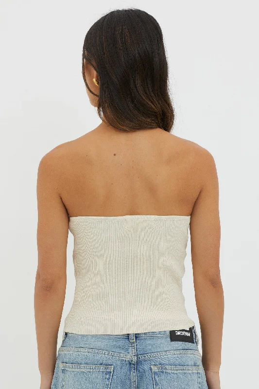 Flora Strapless Knit Top Cream