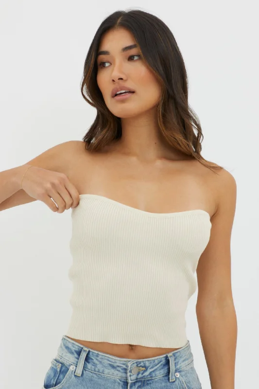 Flora Strapless Knit Top Cream