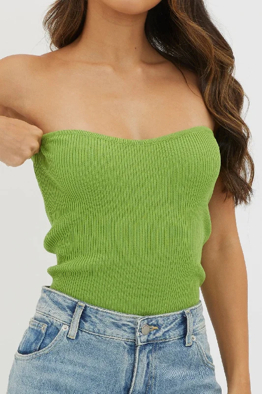 Flora Strapless Knit Top Green