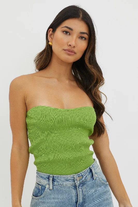 Flora Strapless Knit Top Green