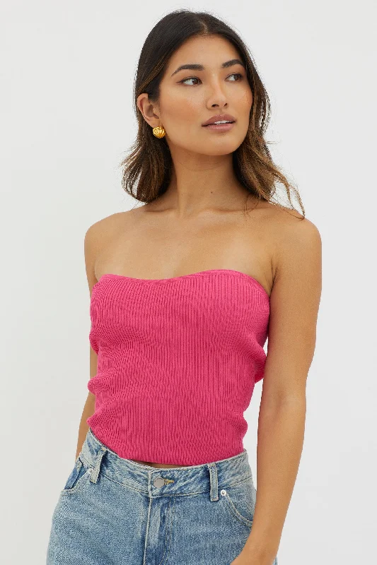 Flora Strapless Knit Top Hot Pink