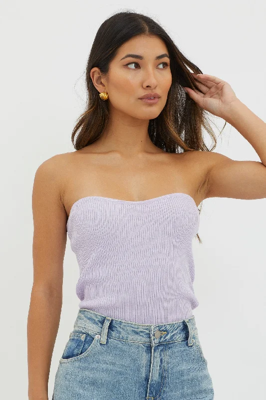 Flora Strapless Knit Top Lilac