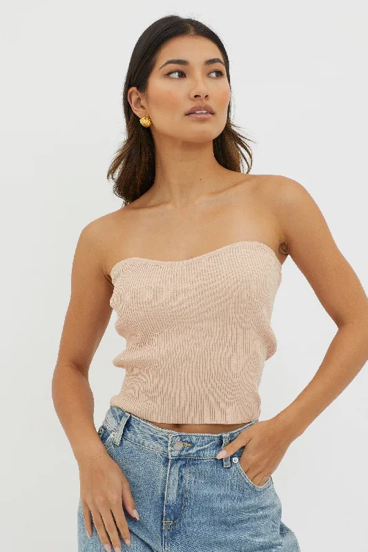 Flora Strapless Knit Top Mocha