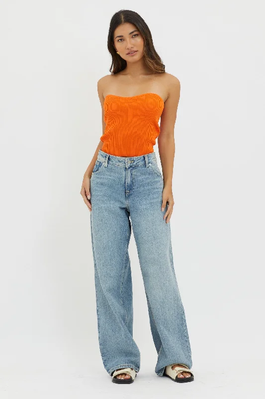 Flora Strapless Knit Top Orange