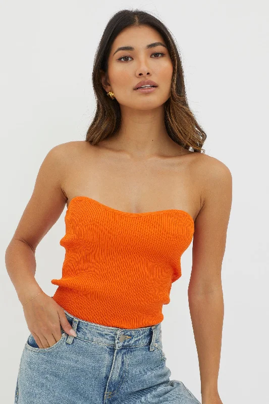 Flora Strapless Knit Top Orange