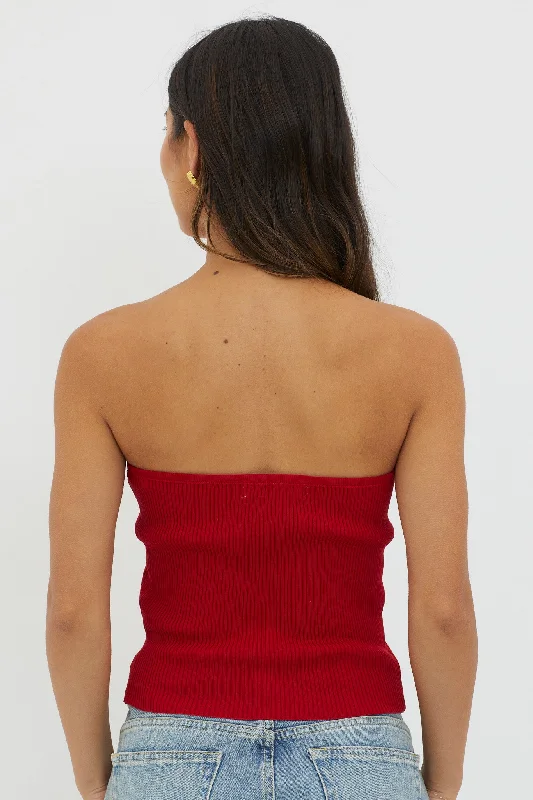 Flora Strapless Knit Top Wine