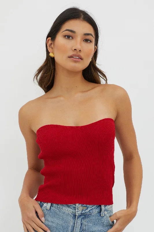 Flora Strapless Knit Top Wine