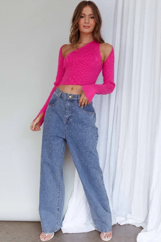 Holland One Shoulder Knit Top & Long Sleeve Shrug Pink