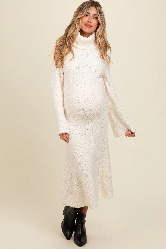 Ivory Turtleneck Bell Sleeve Maternity Sweater Dress