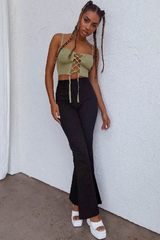 Jori Lace Up Crop Top Olive